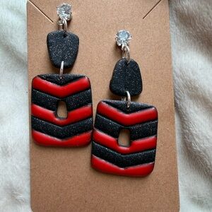 Black and Red Geometric Handmade Polymer Clay Earrings